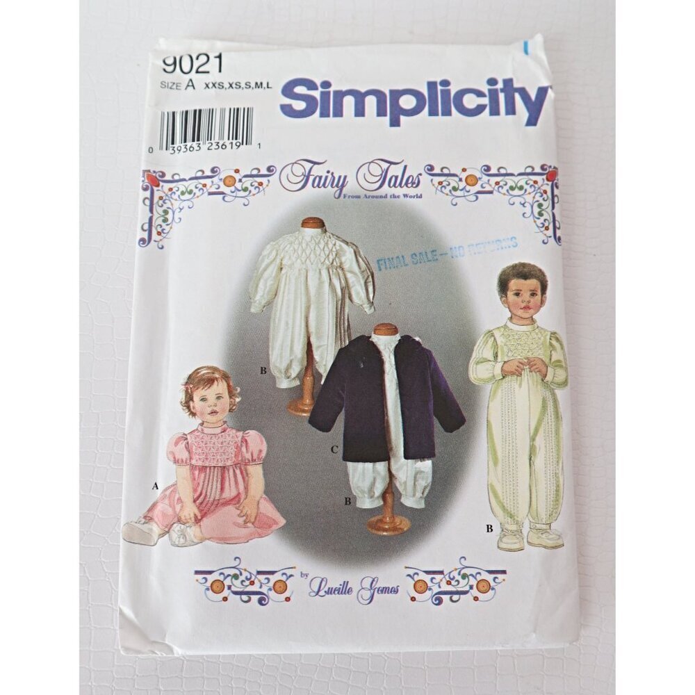 Simplicity 9021 Sewing Pattern Fairy Tales Babies Romper Dress Jacket Size XXS X